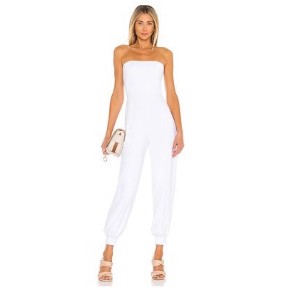 NEW IN BAG. Susana Monaco Strapless Cuffed Ankle Jumpsuit in Sugar. Size Small